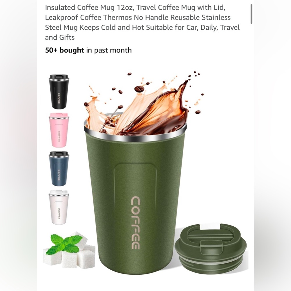 Stainless steel Green Coffee Travel Mug with Lid